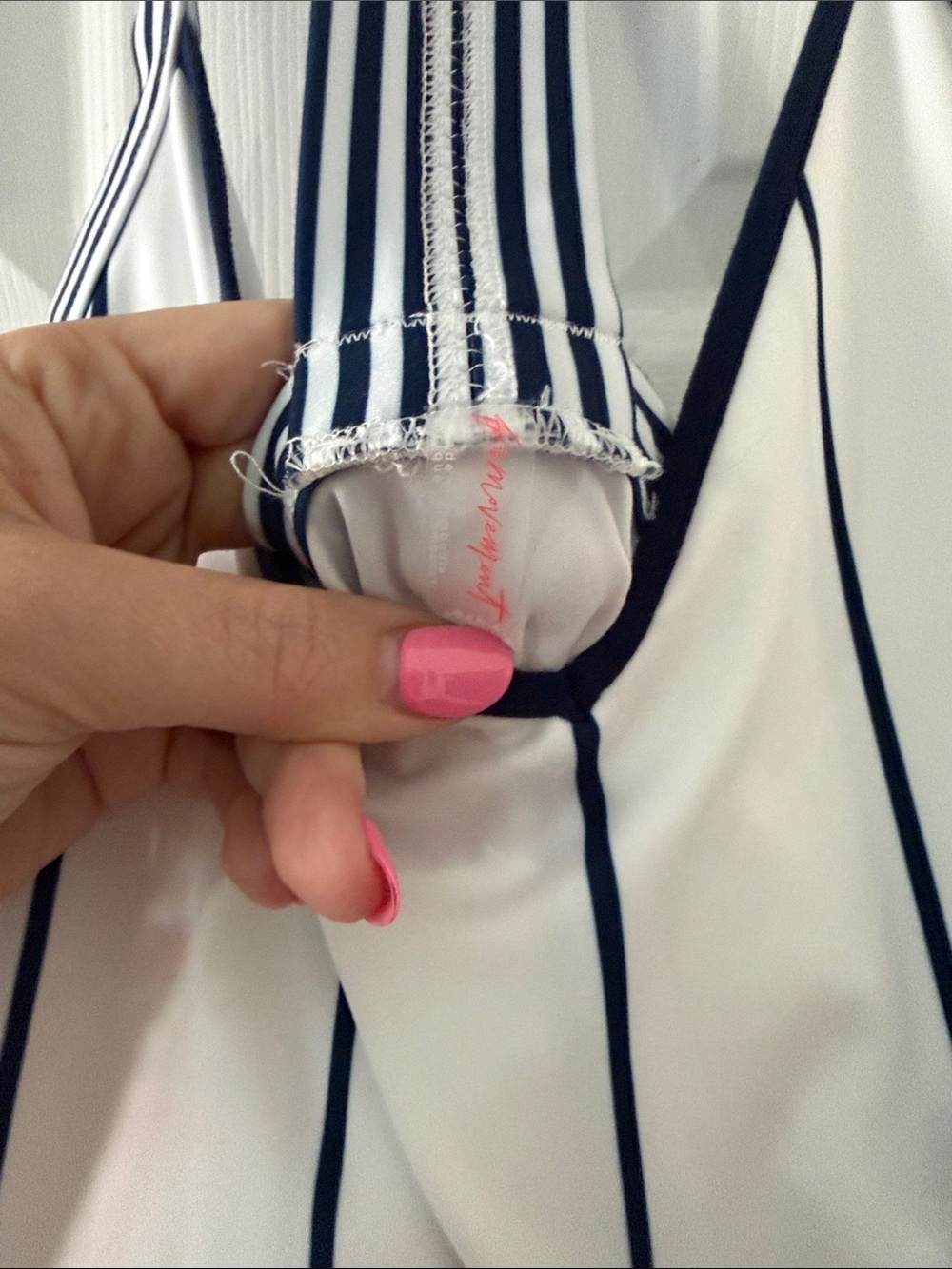 Free People White Athletic Mini Dress with Navy Pinstripes - Picture 2 of 5